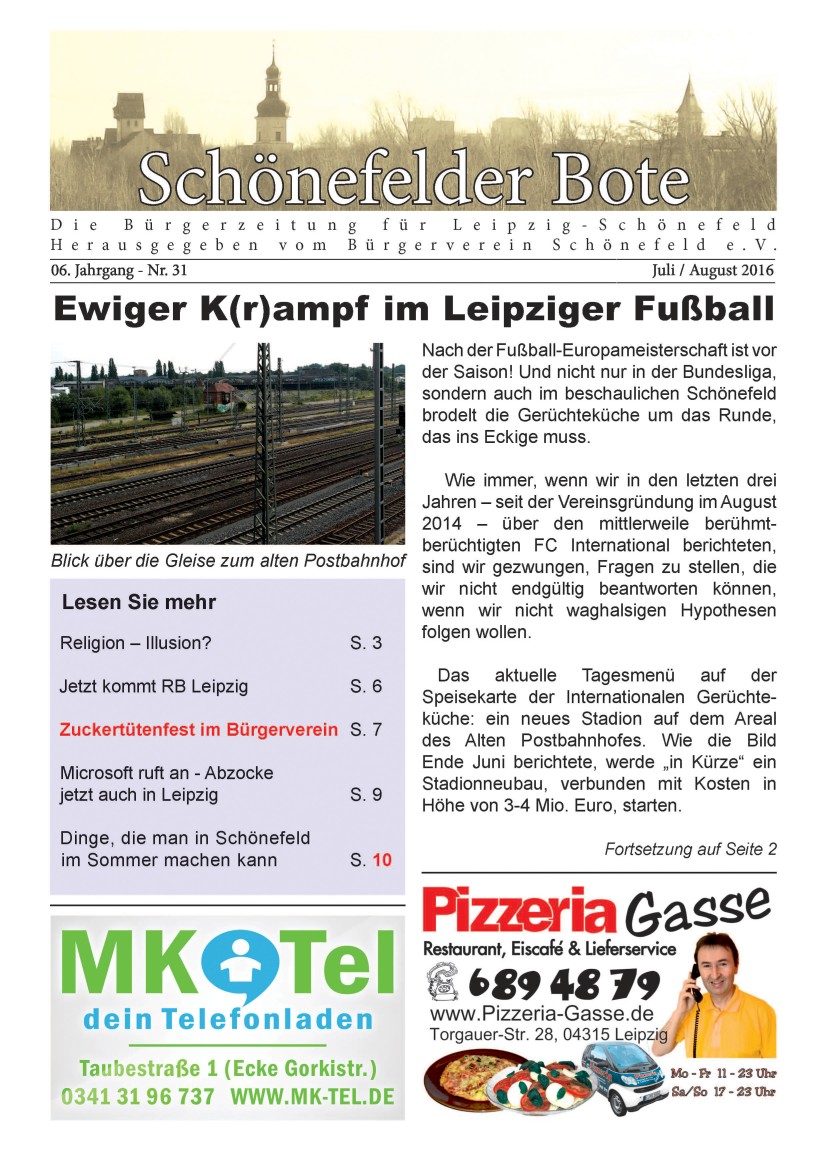 Artikel in der Leipziger Stadtteilzeitung "Schönefelder Bote" Nr. 31 Juli/August 2016
